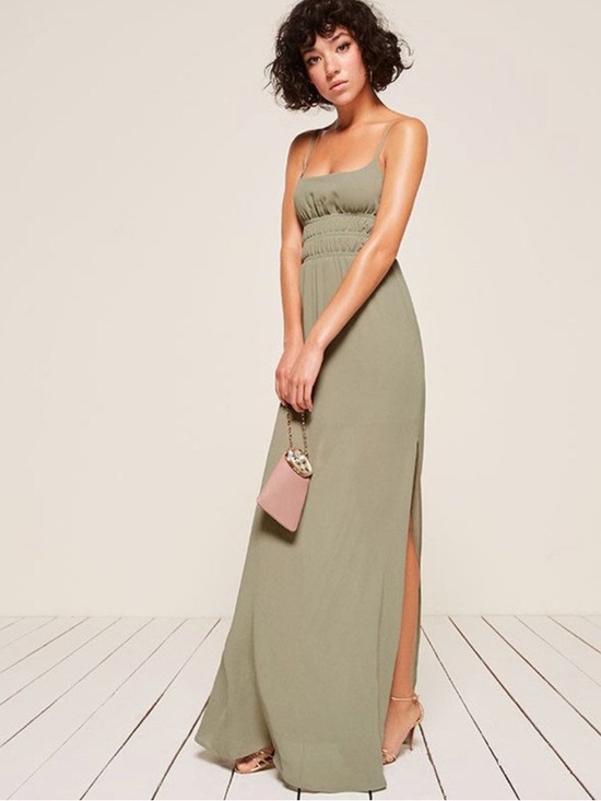 Reformation Dresses & Skirts - Reformation Tudor dress Elegant Green Maxi Dress with Spaghetti Straps